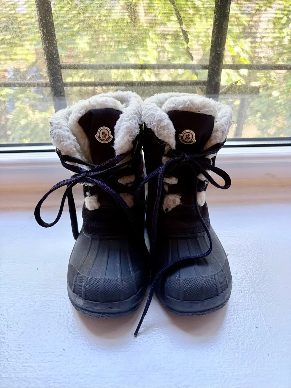 Moncler Kids Navy/Black Winter Snow Boots with Fleece Lining
